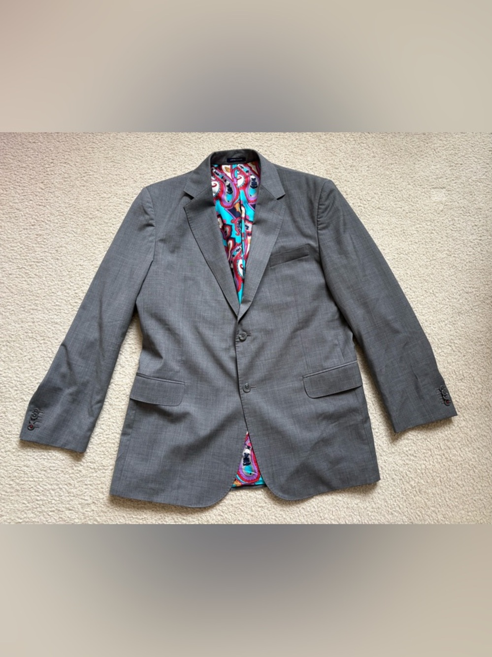 Bonobos Limited Edition grey suit blazer Marzotto wool silk paisley interior 44L